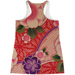 Cherry Blossom Kimono Pattern Print Women's Racerback Tank Top