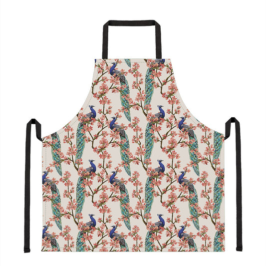 Cherry Blossom Peacock Print Apron
