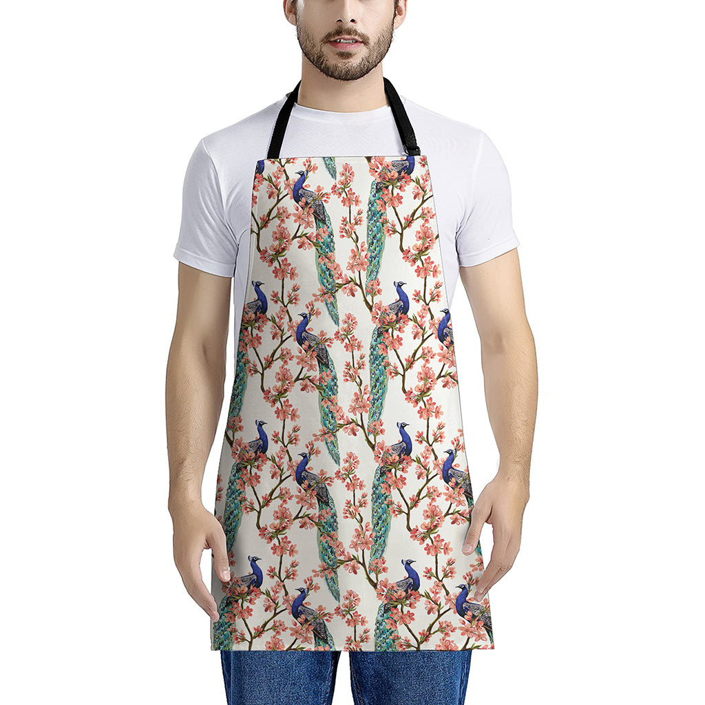 Cherry Blossom Peacock Print Apron