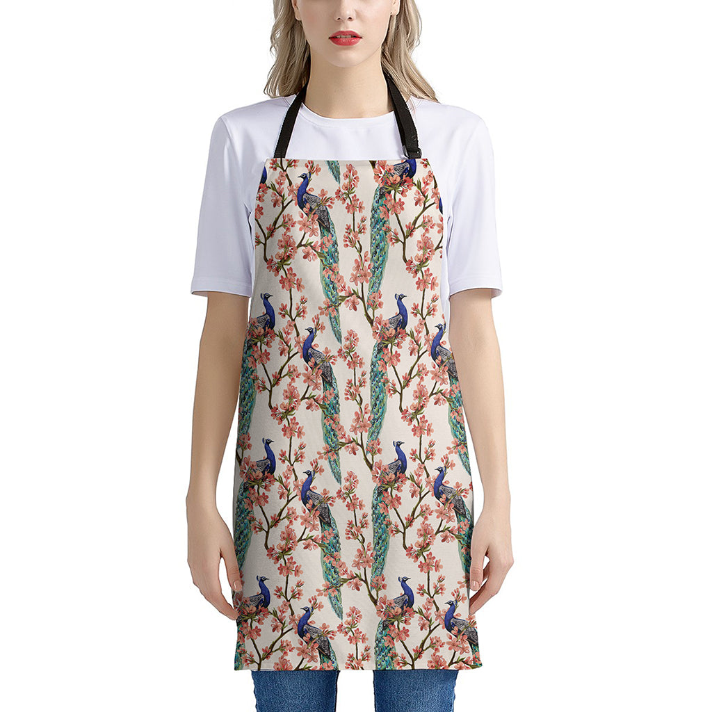 Cherry Blossom Peacock Print Apron