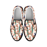 Cherry Blossom Peacock Print Black Slip On Shoes