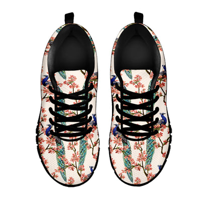Cherry Blossom Peacock Print Black Sneakers