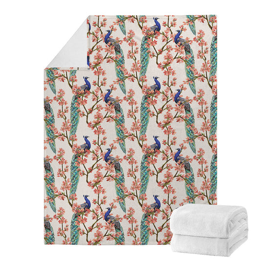 Cherry Blossom Peacock Print Blanket