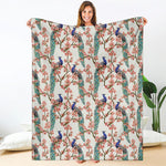 Cherry Blossom Peacock Print Blanket