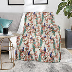 Cherry Blossom Peacock Print Blanket