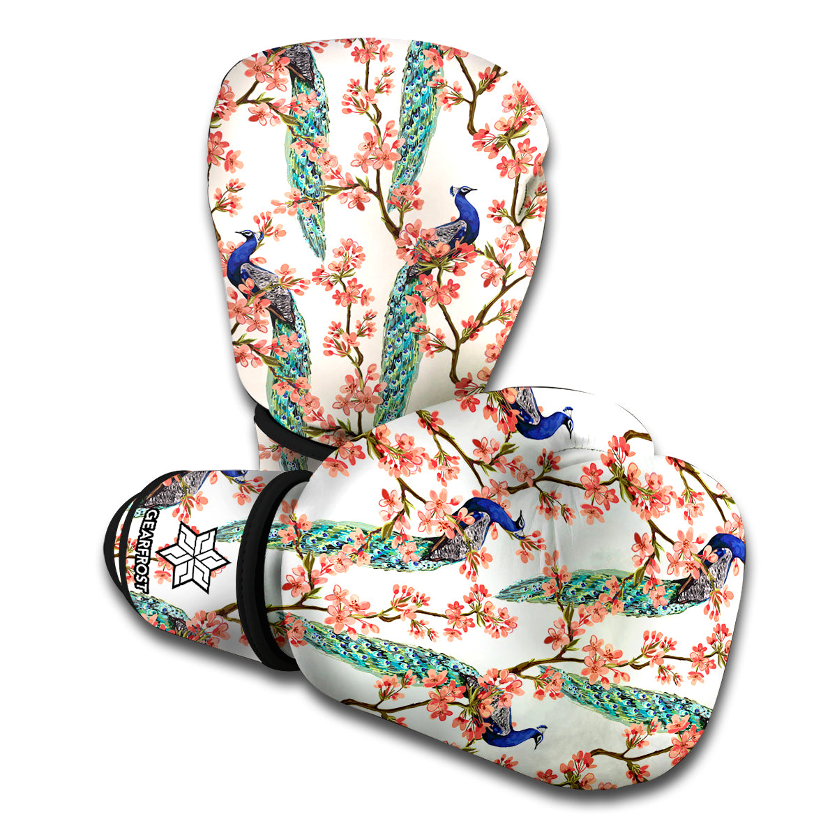 Cherry Blossom Peacock Print Boxing Gloves