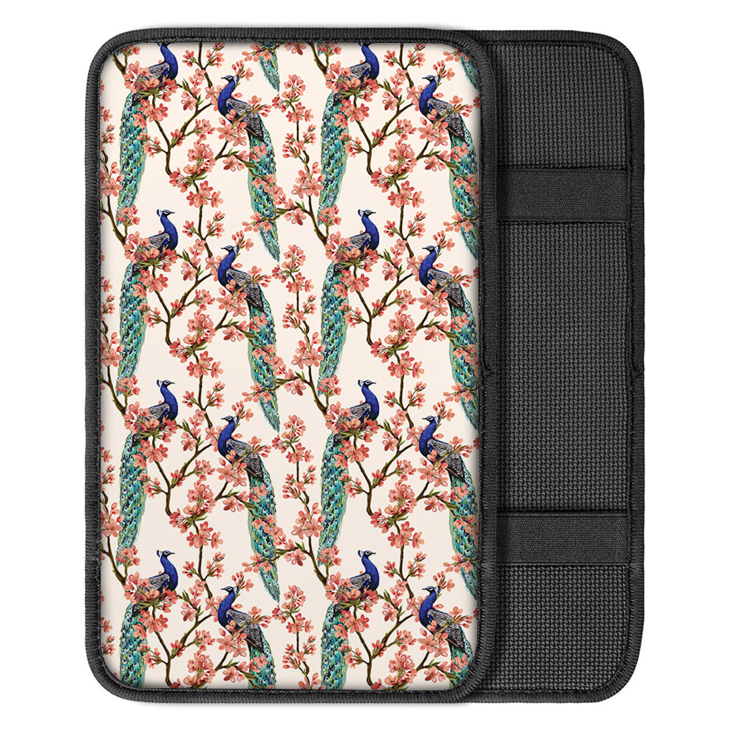 Cherry Blossom Peacock Print Car Center Console Cover