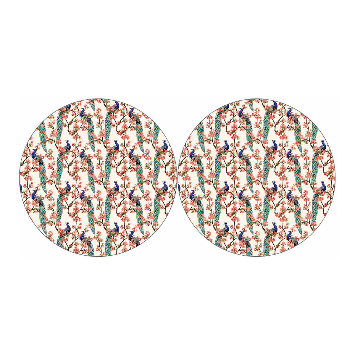 Cherry Blossom Peacock Print Car Coasters