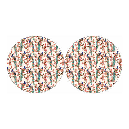 Cherry Blossom Peacock Print Car Coasters