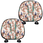 Cherry Blossom Peacock Print Car Headrest Covers