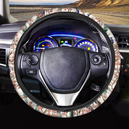 Cherry Blossom Peacock Print Car Steering Wheel Cover