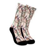 Cherry Blossom Peacock Print Crew Socks