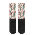 Cherry Blossom Peacock Print Crew Socks