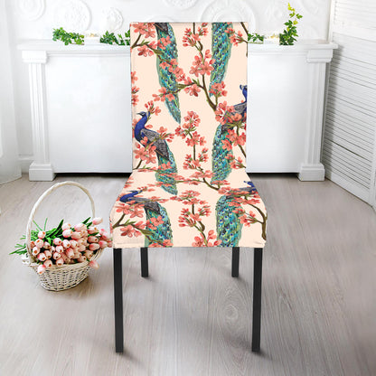 Cherry Blossom Peacock Print Dining Chair Slipcover