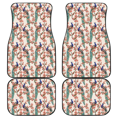 Cherry Blossom Peacock Print Front and Back Car Floor Mats