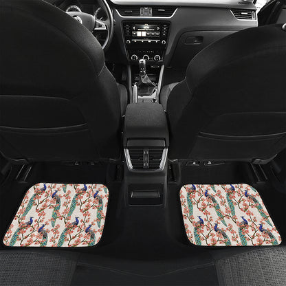 Cherry Blossom Peacock Print Front and Back Car Floor Mats