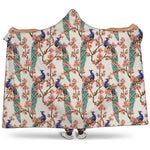 Cherry Blossom Peacock Print Hooded Blanket