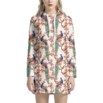 Cherry Blossom Peacock Print Hoodie Dress