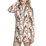 Cherry Blossom Peacock Print Hoodie Dress