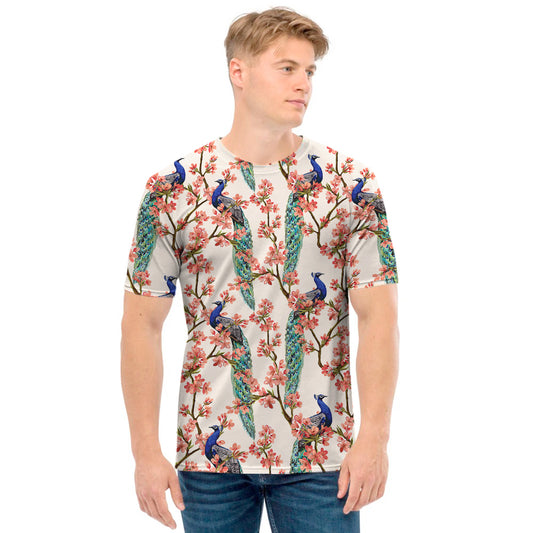 Cherry Blossom Peacock Print Men's T-Shirt