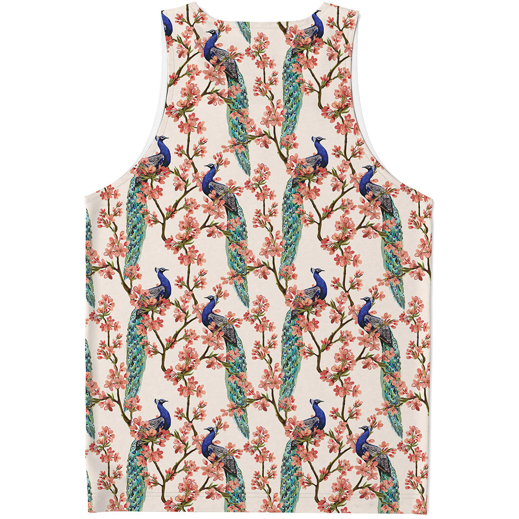 Cherry Blossom Peacock Print Men's Tank Top