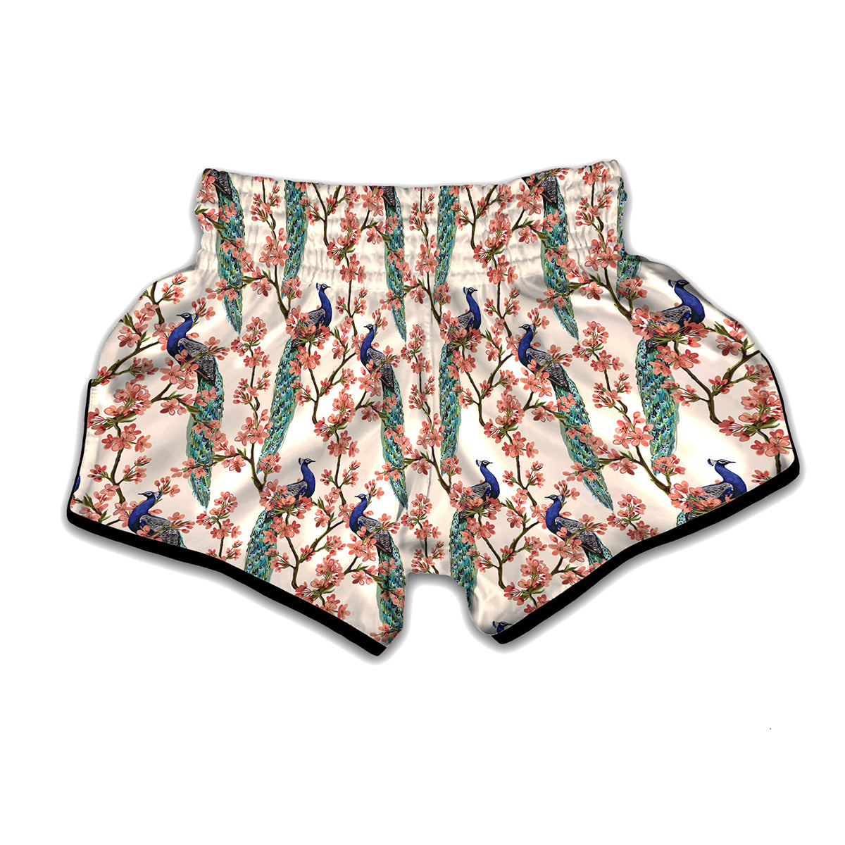 Cherry Blossom Peacock Print Muay Thai Boxing Shorts