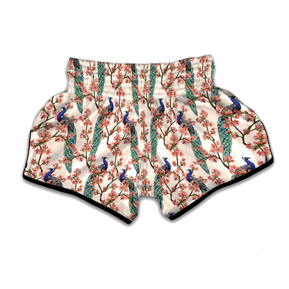 Cherry Blossom Peacock Print Muay Thai Boxing Shorts