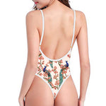 Cherry Blossom Peacock Print One Piece High Cut Swimsuit