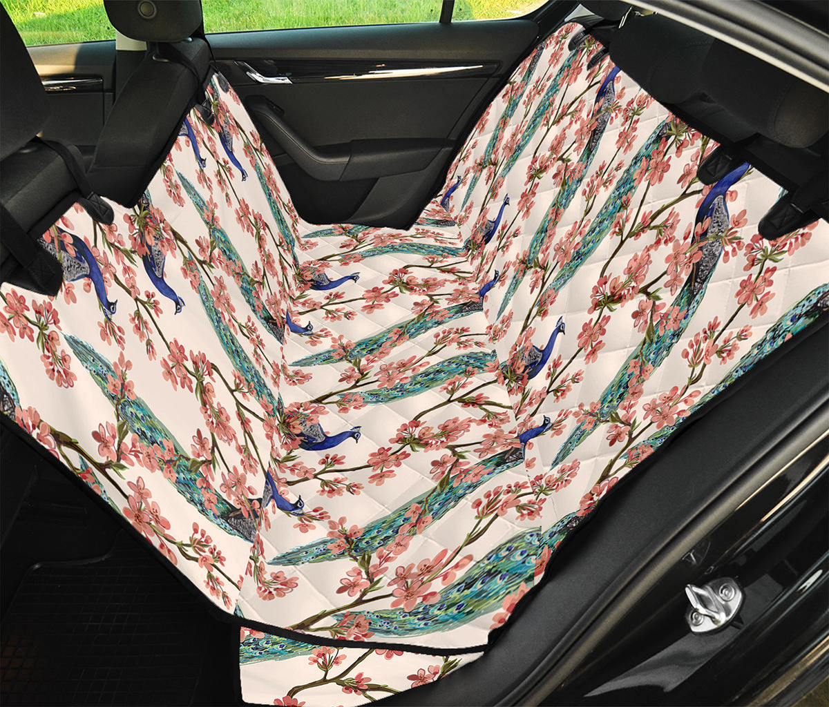 Cherry Blossom Peacock Print Pet Car Back Seat Cover