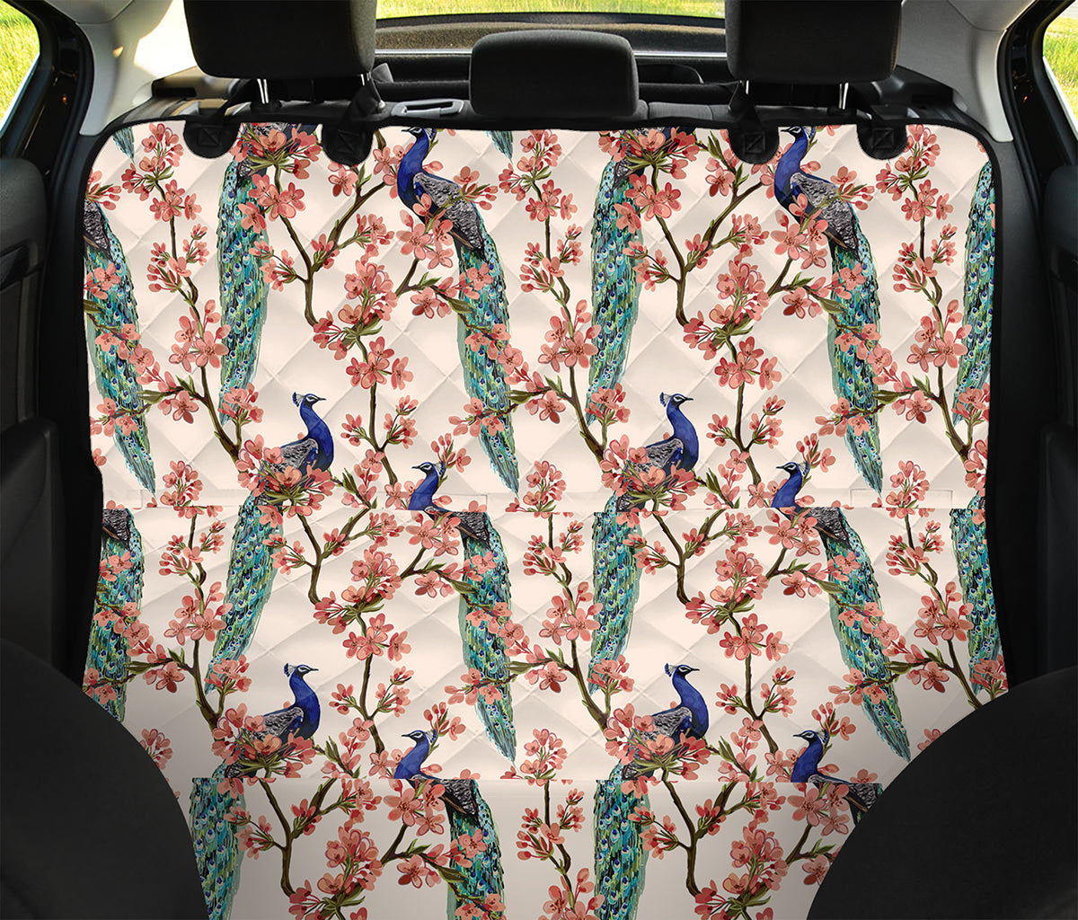 Cherry Blossom Peacock Print Pet Car Back Seat Cover