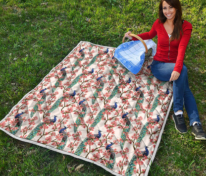 Cherry Blossom Peacock Print Quilt