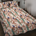 Cherry Blossom Peacock Print Quilt Bed Set