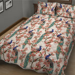 Cherry Blossom Peacock Print Quilt Bed Set
