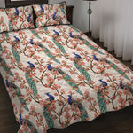 Cherry Blossom Peacock Print Quilt Bed Set