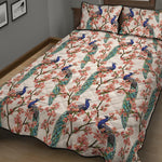Cherry Blossom Peacock Print Quilt Bed Set