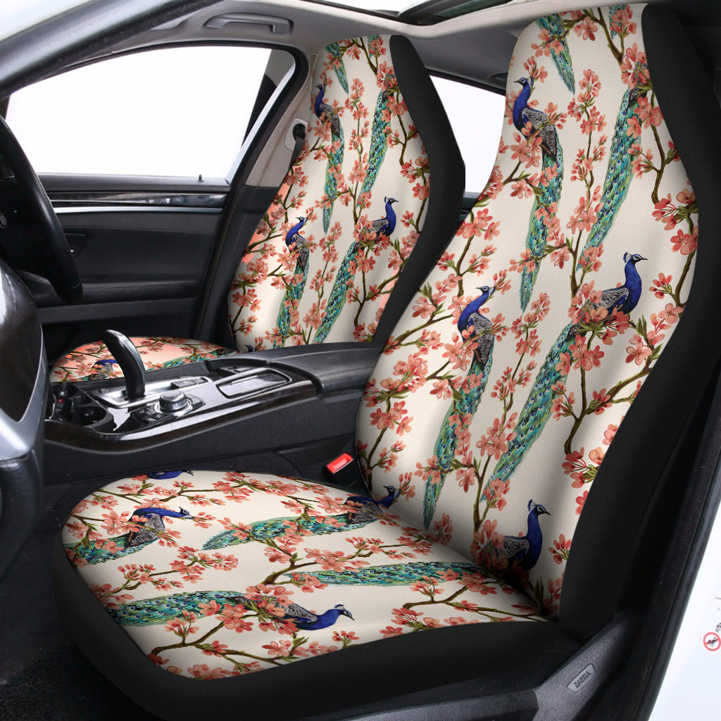 Cherry Blossom Peacock Print Universal Fit Car Seat Covers