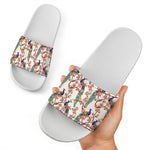 Cherry Blossom Peacock Print White Slide Sandals