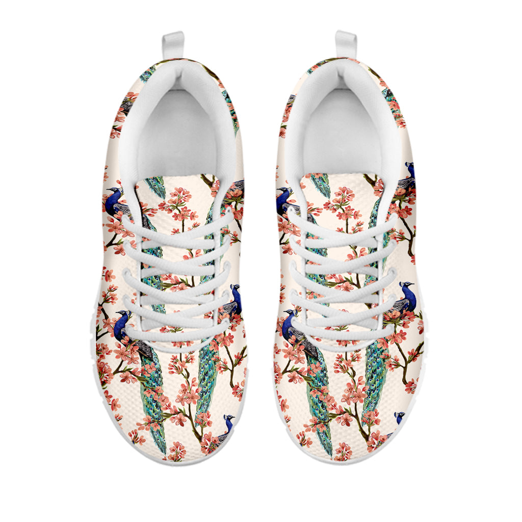 Cherry Blossom Peacock Print White Sneakers