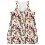 Cherry Blossom Peacock Print Women's Racerback Tank Top