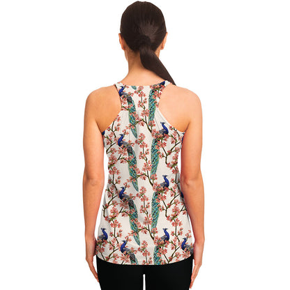 Cherry Blossom Peacock Print Women's Racerback Tank Top