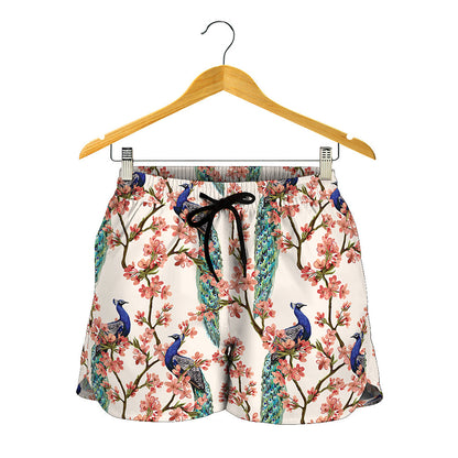 Cherry Blossom Peacock Print Women's Shorts