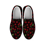 Cherry Fruit Pattern Print Black Slip On Shoes