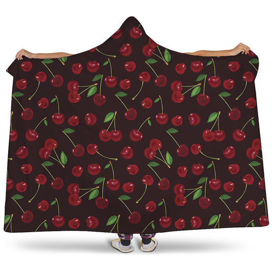 Cherry Fruit Pattern Print Hooded Blanket