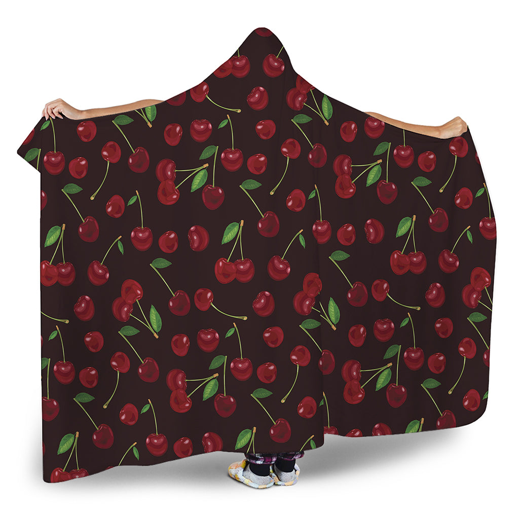 Cherry Fruit Pattern Print Hooded Blanket