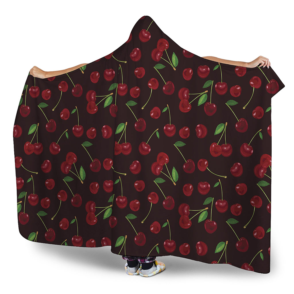 Cherry Fruit Pattern Print Hooded Blanket