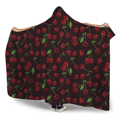 Cherry Fruit Pattern Print Hooded Blanket