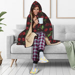 Cherry Fruit Pattern Print Hooded Blanket
