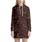 Cherry Fruit Pattern Print Pullover Hoodie Dress