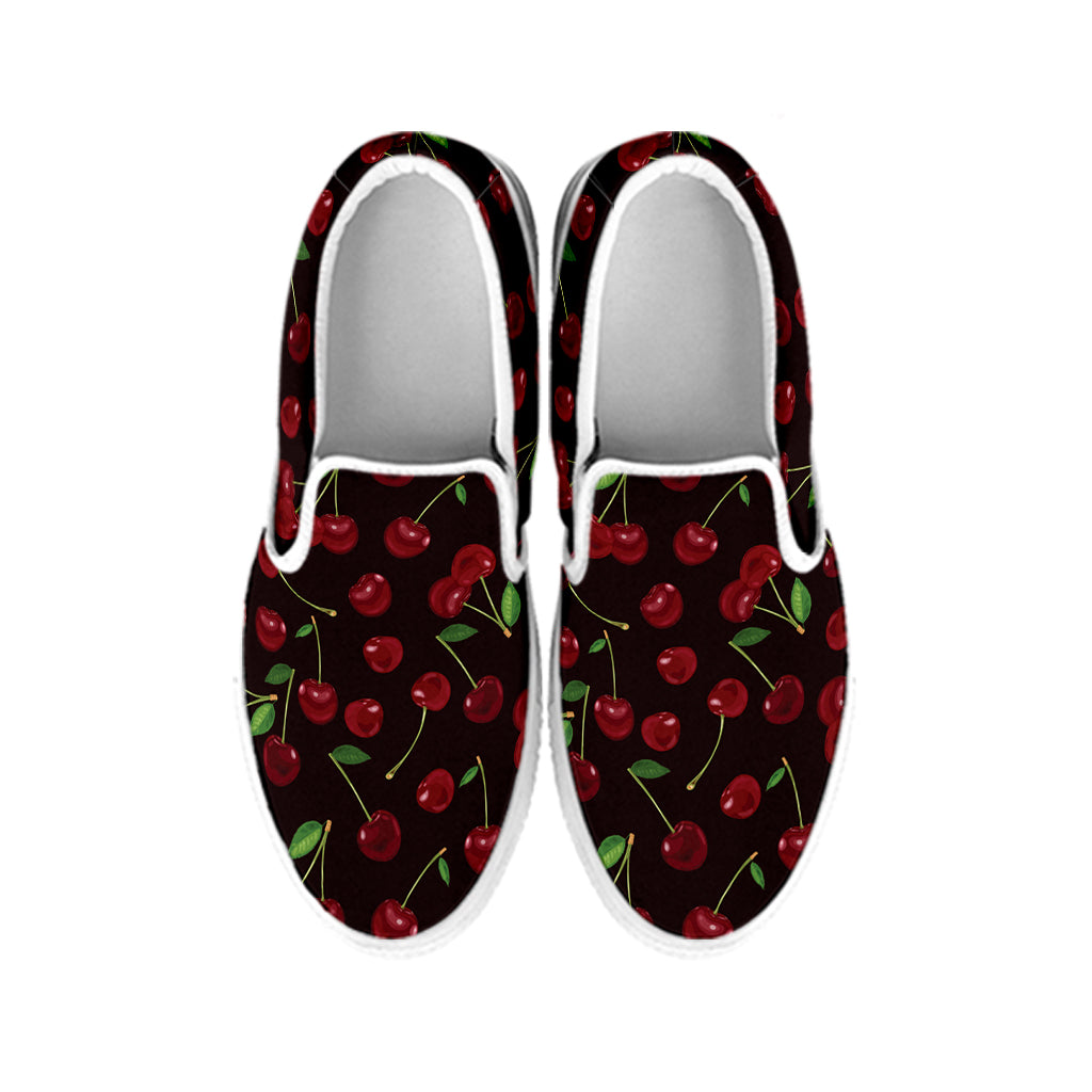 Cherry Fruit Pattern Print White Slip On Shoes