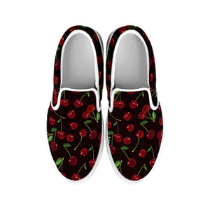 Cherry Fruit Pattern Print White Slip On Shoes